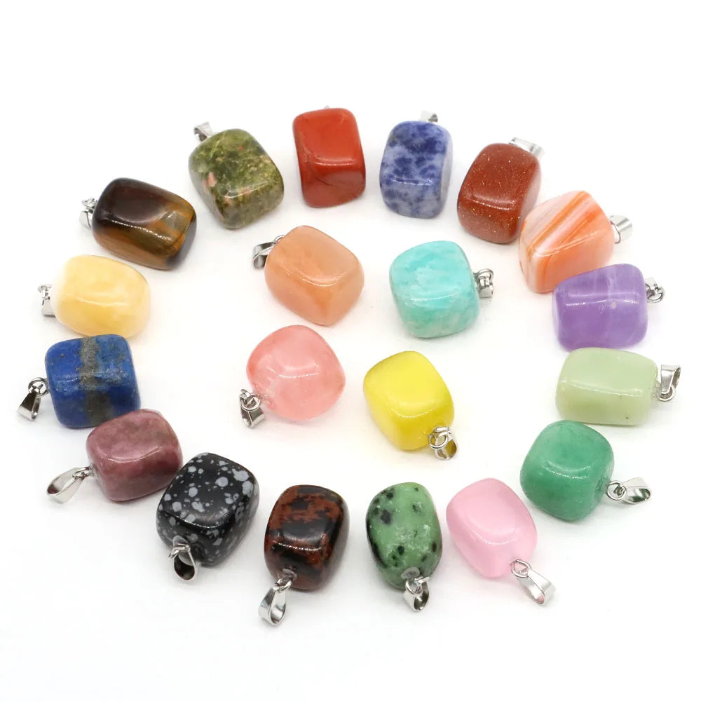 Natural Healing Irregular Tumble Stone Necklace Reiki Mineral Rose Quartz Tiger Eye Pendants for Women Men Jewelry Making Gifts