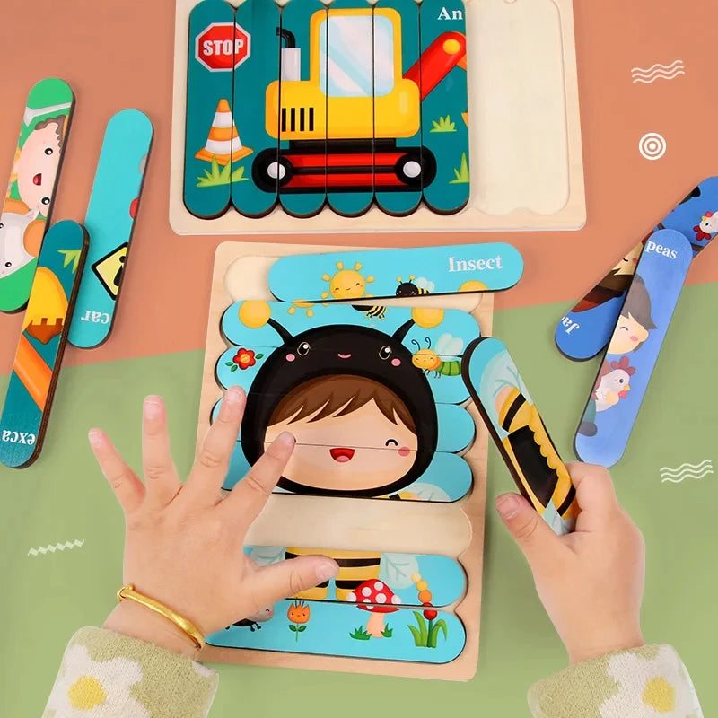 Hemasa Baby Wooden Montessori Puzzle Child Game Wooden Puzzle 3D Cartoon Animal Puzzle Babies Toys Puzzles For Kids 1 2 3 Year Old