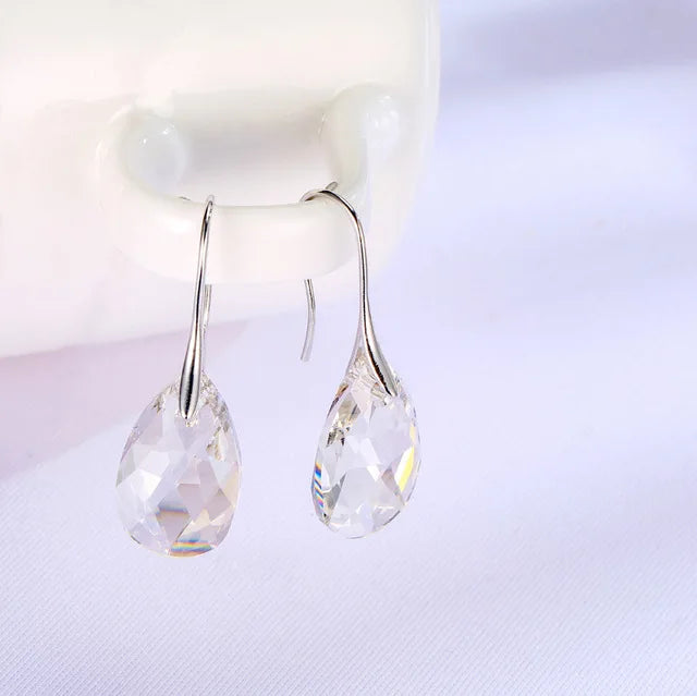 Classic Silver Color Korean Pear-shaped Drop Earrings Original Crystals from Austria Jewelry for Women Big Pendant Pendientes