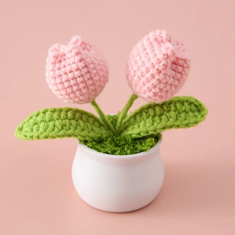 Hemasa Crochet Sunflowers Pot Creative Knitted Flowers Artificial Flower Hand Woven Finished Plant Car Desktop Decor Gift