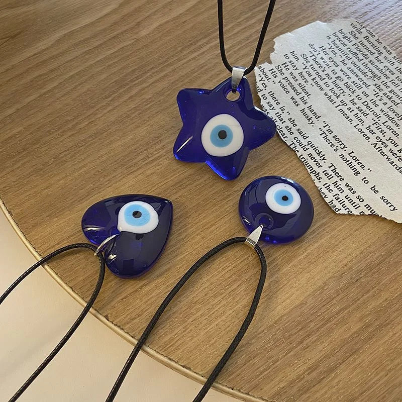 Evil Eye Necklace 30mm 40mm Turkish Round Red Pink Blue White Glass Eyes Lucky Pendant Leather Rope Necklace Unisex Jewelry Gift