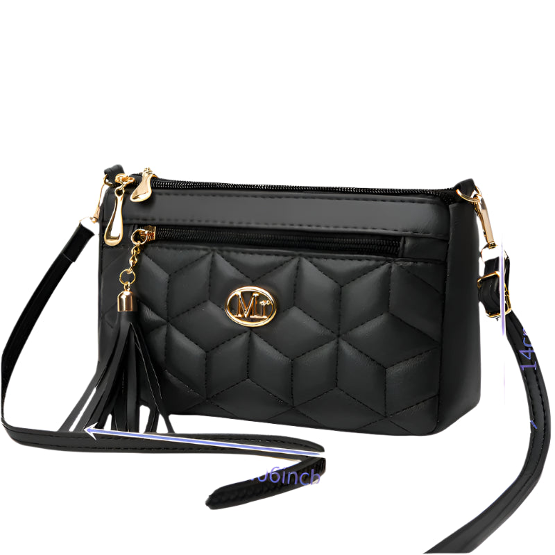 Hemasa Double Zipper Crossbody Diamond Lattice Shoulder Bag Tassel Decoration  Zipper handBag
