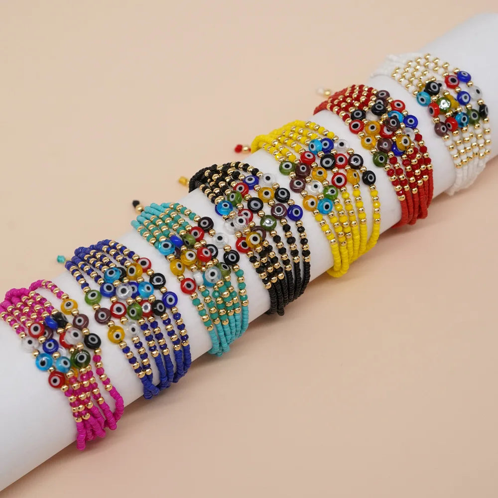 Go2boho Bohemian Seed Beaded Bracelets For Women Colorful Evil Eye Charms Lucky Handmade Jewelry Gifts 2024 New