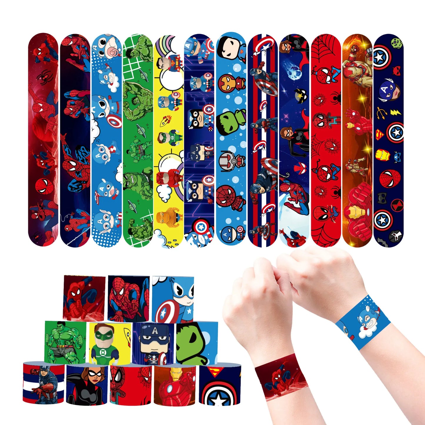 Tejesa 12/24Pcs The Avengers Braclet Party Favors Silicone Bracelet Slap Bracelets Set for Boy Birthday Wristband Bracelet Supplies