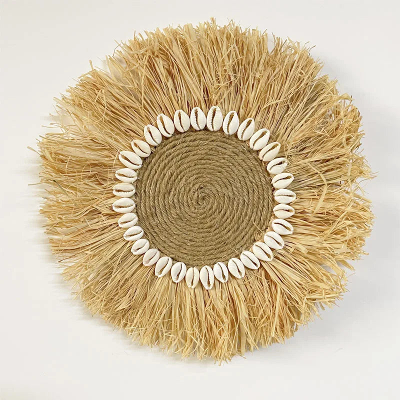 Natural Raffia Woven Bohemian Wall Decoration 30CM Round Wall Accents Handmade Scandinavian Hanging Decoration Boho Home Decor