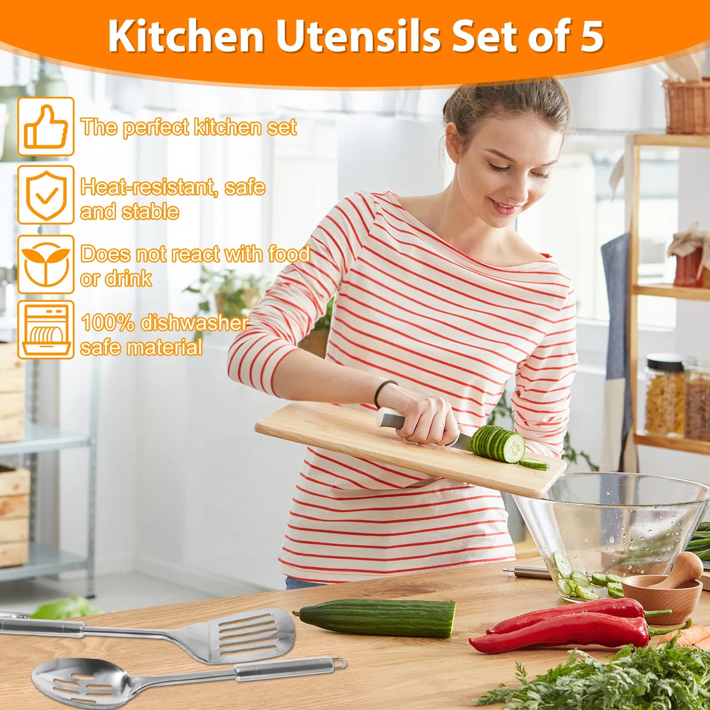 Tejesa 5/10Pcs Kitchen Cookware Cooking Utensils Set Stainless Steel Shovel Soup Spoon Utensils Dinnerware Cooking Tool Kitchen Gadgets