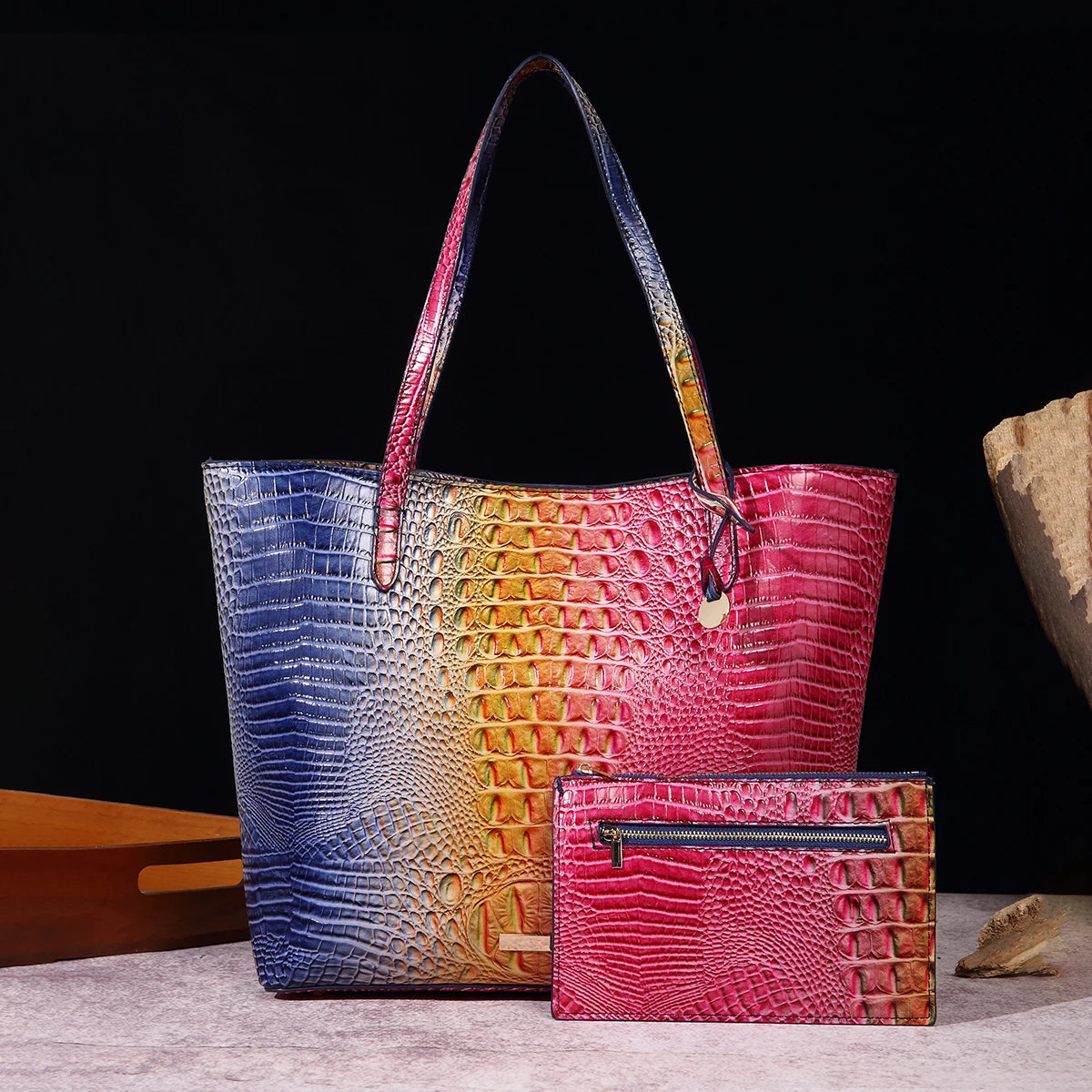 Leather Fashion Two Piece Crocodile Pattern Single Shoulder Tote Bag