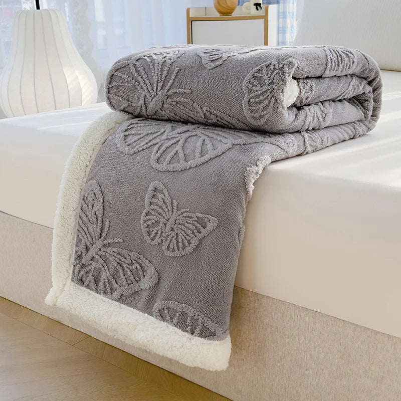 Butterfly Jacquard Taf Fleece Blanket with Exquisite 3D Butterfly Thick Warm Faux Lambswool Autumn Winter Blankets for Bed Sofa