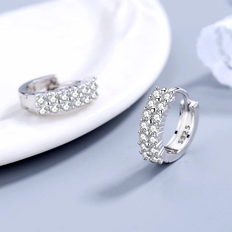 Hemasa 925 Sterling silver  Earrings Fashion High Quality Jewelry Double Row Crystal Zircon Round Ear rings