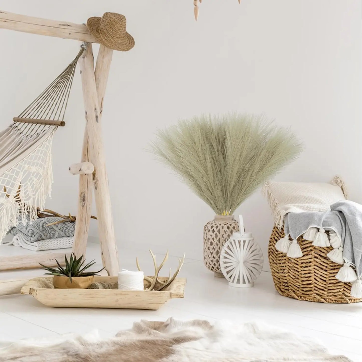 Tejesa Faux Pampas Grass Artificial Pampas Grass Fluffy 6 Stem Pompous Grass Flower Arrangement For Boho Home Wedding Decoration
