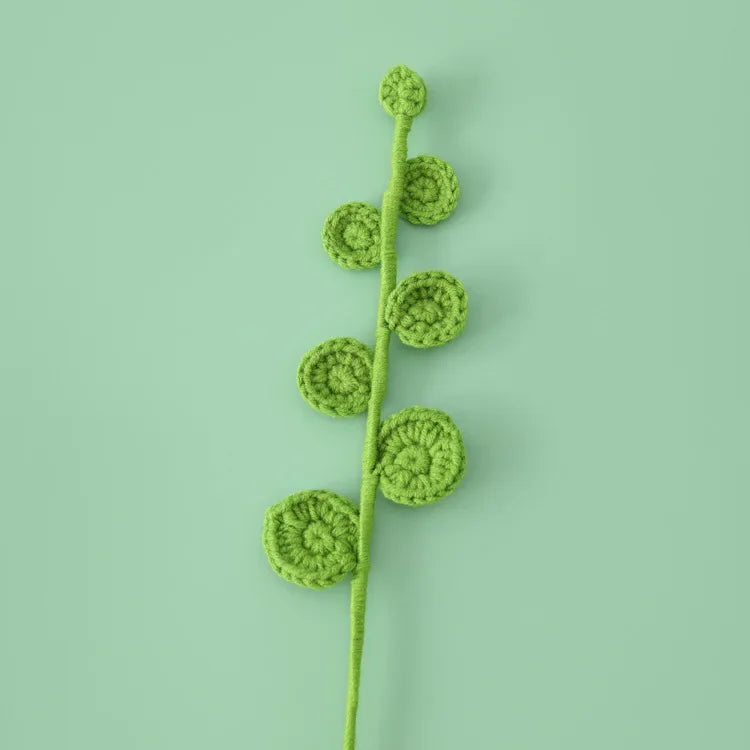 Hemasa 3pcs Crochet Leaves Knitted Eucalyptus Leaves Handmade Knitting Plant Artificial Plant for Flower Vase Home Decor