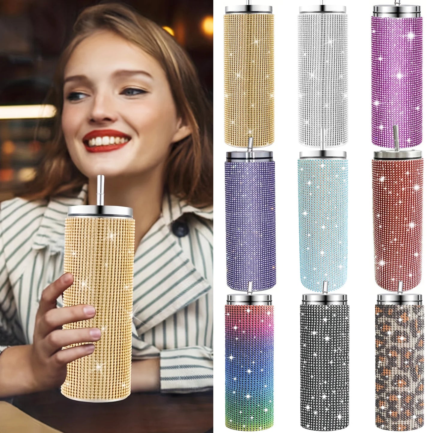 Hemasa 500ml Shiny Stainless Steel Bottles Vacuum Flasks Bling Drink Water Bottle Insulated Cup Travel For Gift