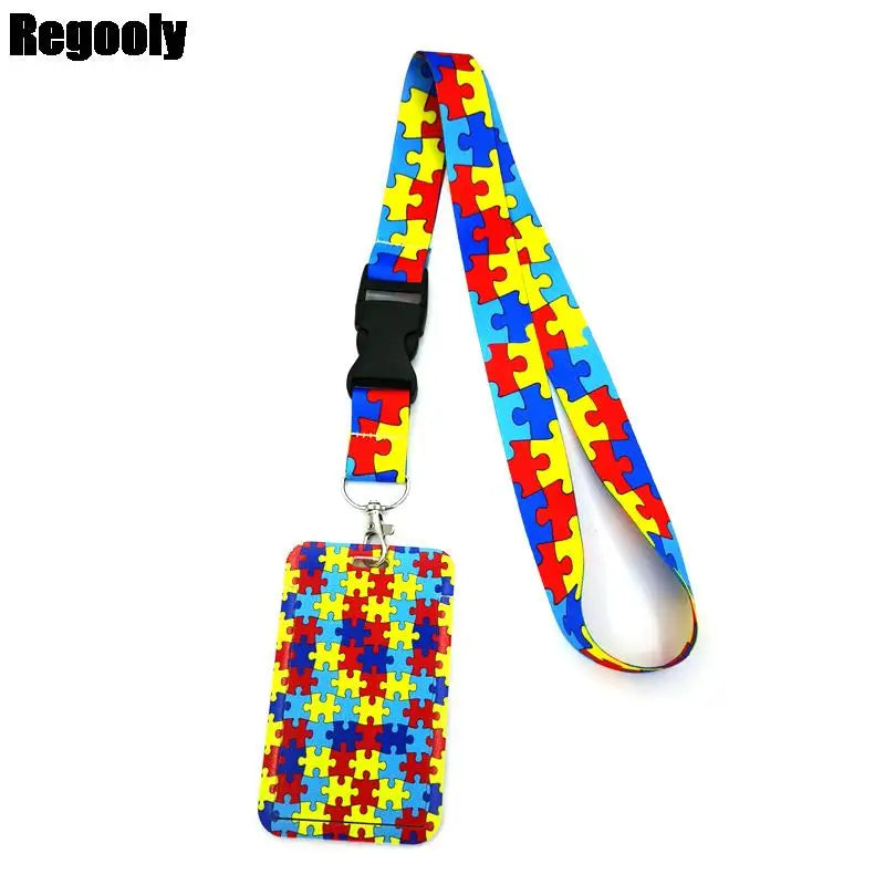 Autism Pattern Anime Lanyard Badge Holder ID Card Lanyards Mobile Phone Rope Key Lanyard Neck Straps Keychain Key Ring