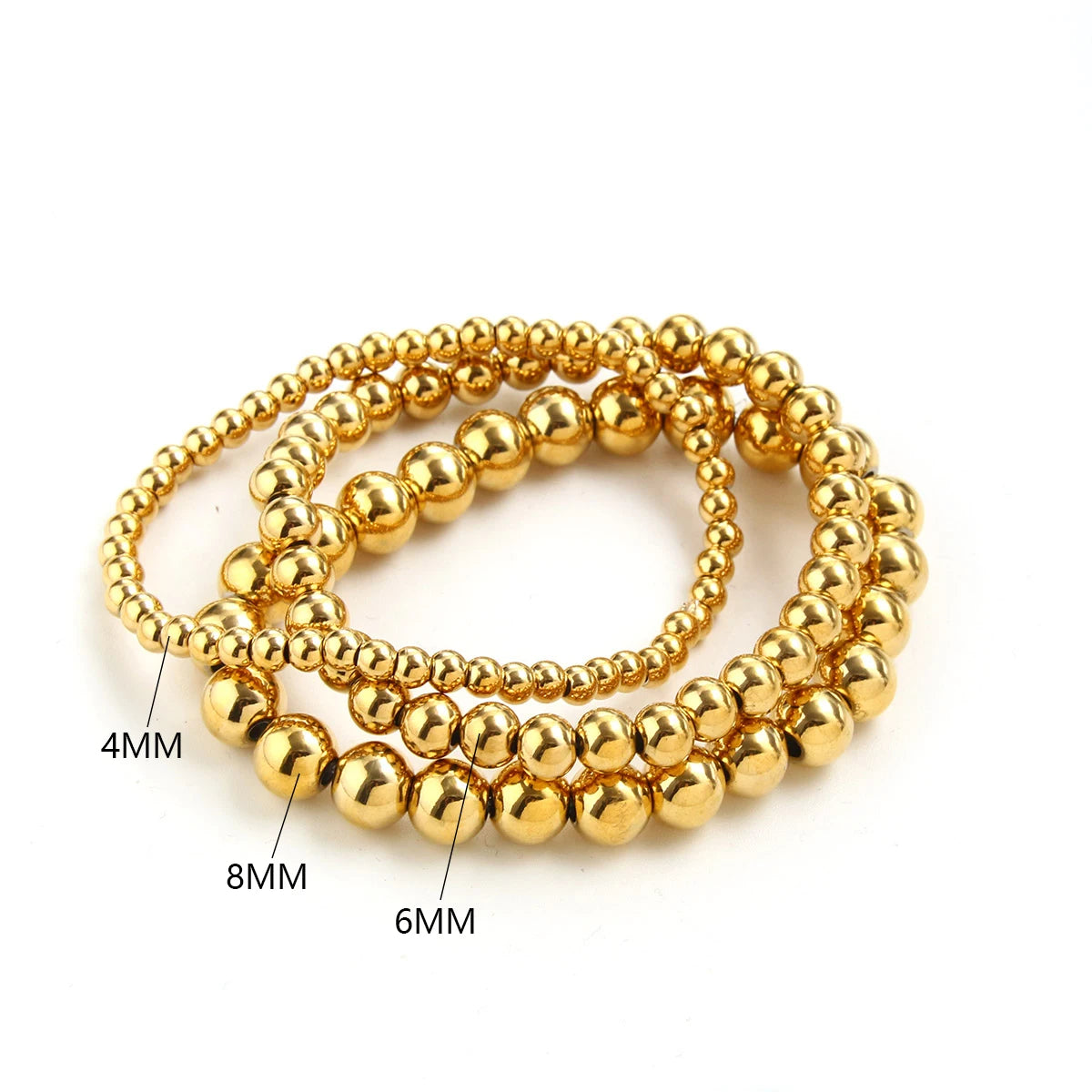 MHS.SUN Fashion Waterproof Smooth Stainless Steel Bracelets 2-10mm Elastic Beaded Gold Plated Stackable Bracelet Women Jewelry
