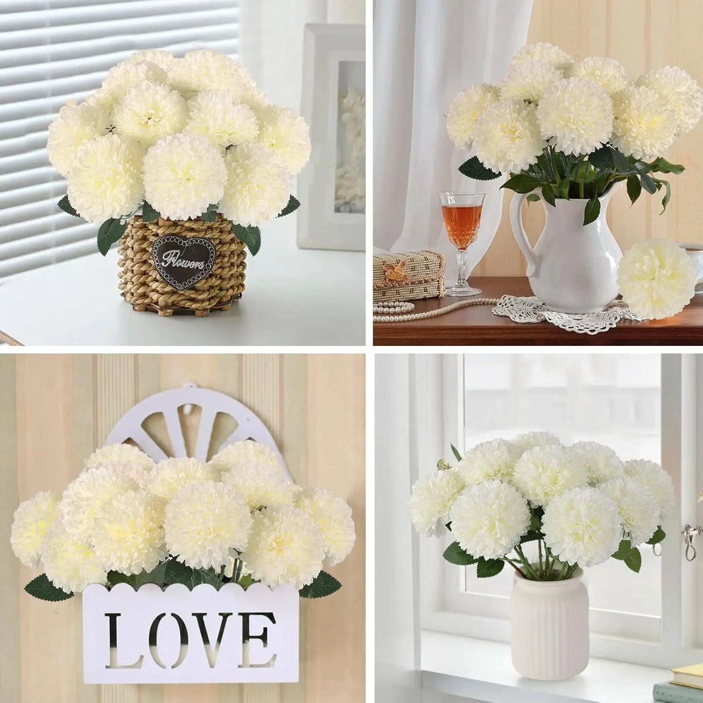 Tejesa 10 Pcs Artificial Flowers Faux Ball Chrysanthemum Bouquet Silk Wedding Bridal Bouquet For Home Garden Party Decoration