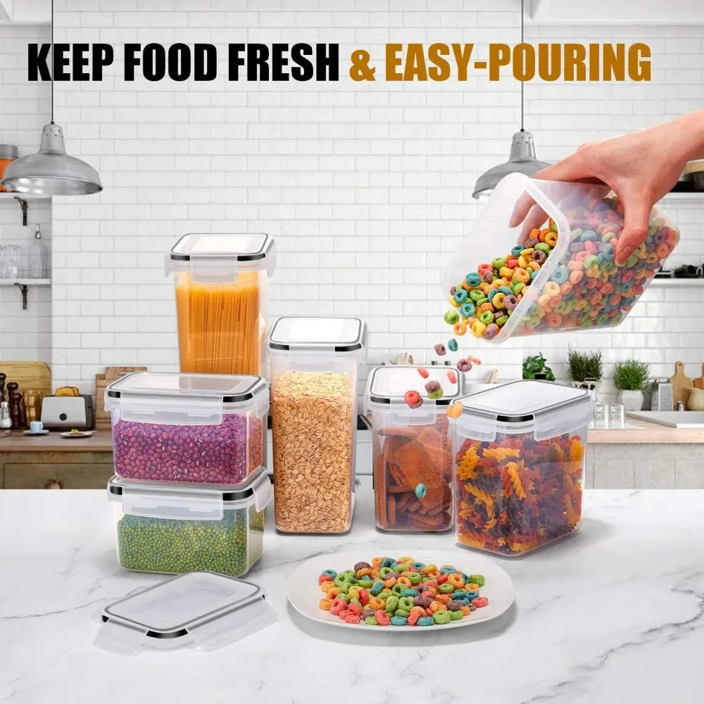 7-Piece BPA Free Kitchen Food Containers Set, Airtight Storage Box with 10 Labels & Marker Pen, Pantry Organizer