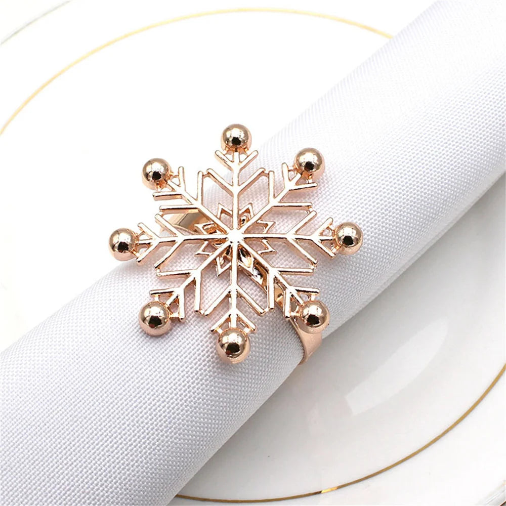 6Pcs Christmas Snowflake Napkin Rings for Table Setting Metal Napkin Holder for Home Winter Party Decor Navidad 2024 Noel ERC126