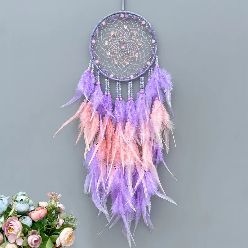 Hemasa Dream Catcher Hand-woven Colorful Feathers Wind Chimes Wall Hangings For Living Room Bedroom Creative Birthday Festival Gifts