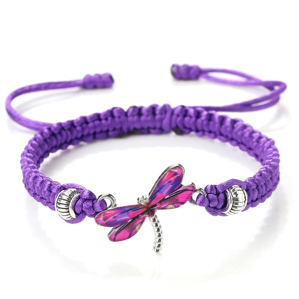 Dragonfly Pendant Charm Bracelet Women Men Black Red White Woven Thread Rope Lucky Bracelet Friendship Bangle Jewelry Girls Gift
