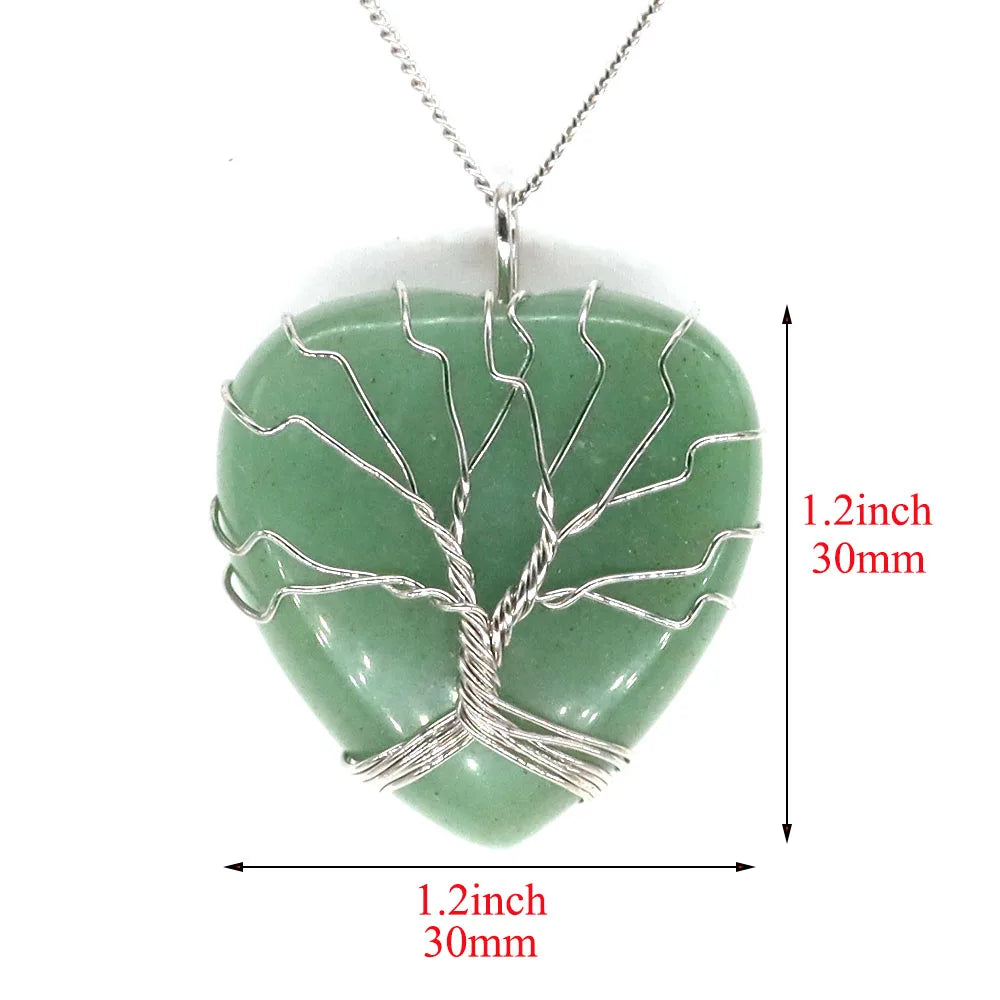 Heart Shape Pendant Neckalce Tree Of Life Wire Wrapped Natural Crystals Lapis Lazuli Rose Quartz Healing Gems Love Jewelry Gifts