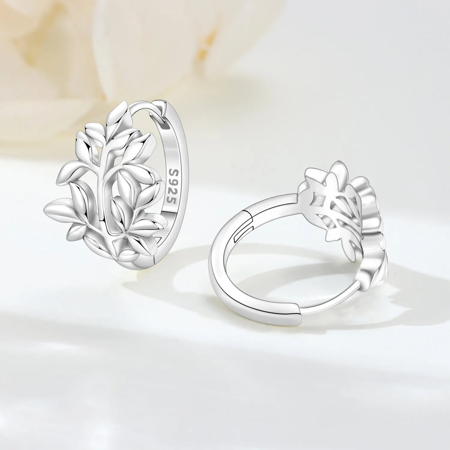 Hemasa 925 Sterling Silver Minimally Designed Leaves Earrings Women Hoop Earring Anniversary Jewelry Trendy Gifts