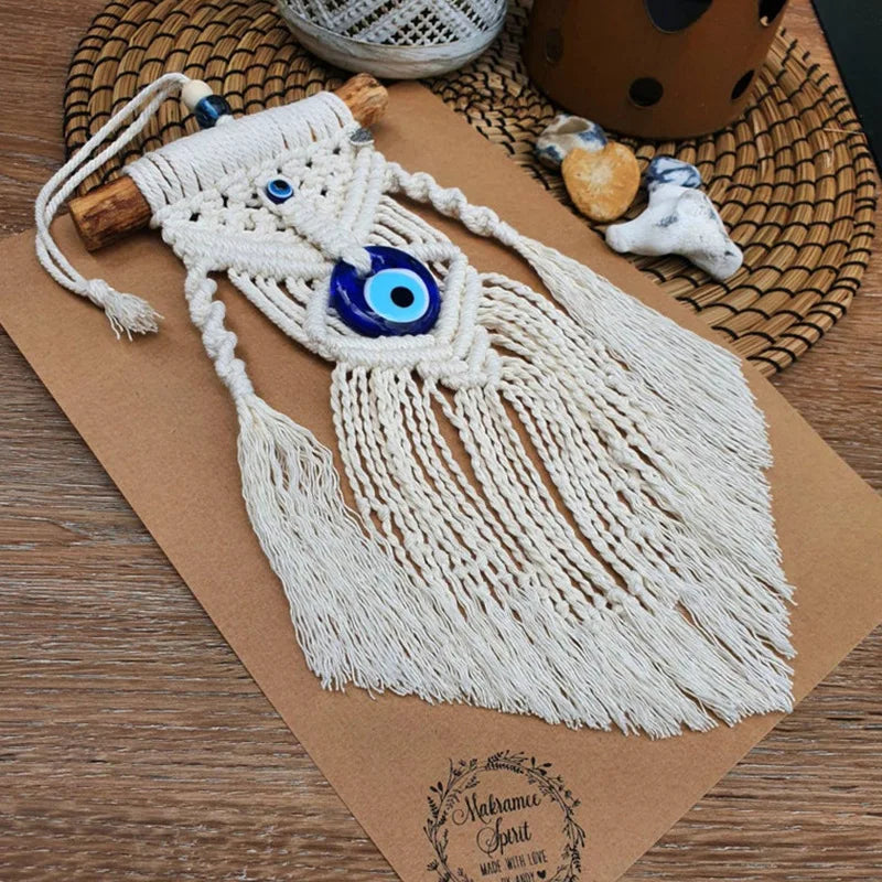 Tejesa Children's Room Decoration with Blue Eyes Pure Handmade Cotton Thread Woven Tapestry Hanging