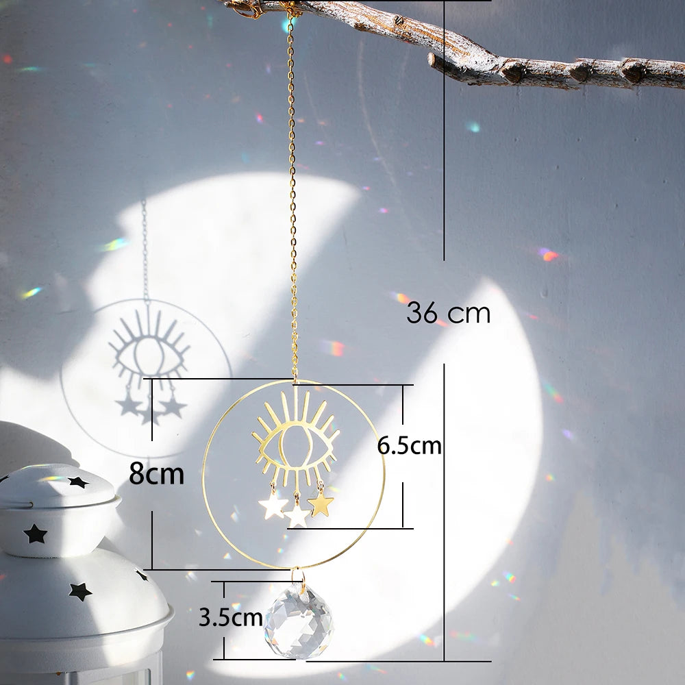 Hemasa Suncatcher Crystal Prisms Evil Eye Sun Catcher Rainbow Crystal Garden Decoration Outdoor Evil Eye Suncatchers Window Home Decor