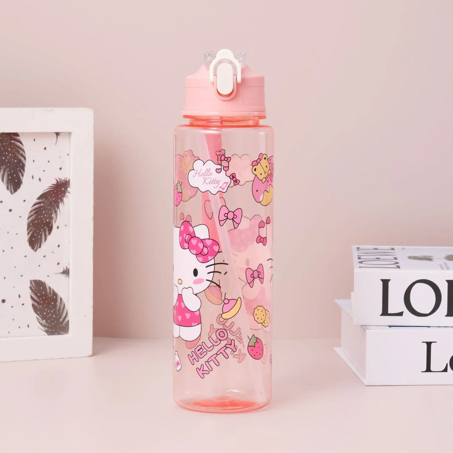 Tejesa Water Cup with Straw / Cute Cartoon Print Water Bottle for Office Home Gift