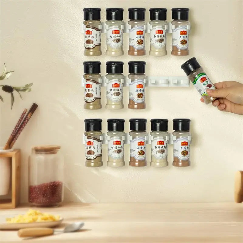 Hemasa 4pcs Grey Plastic Kitchen Jar Rack Wall-Mounted Adhesive Seasoning Bottles Holder Spice Bottle Holder Tool Kitchen Storage Rack