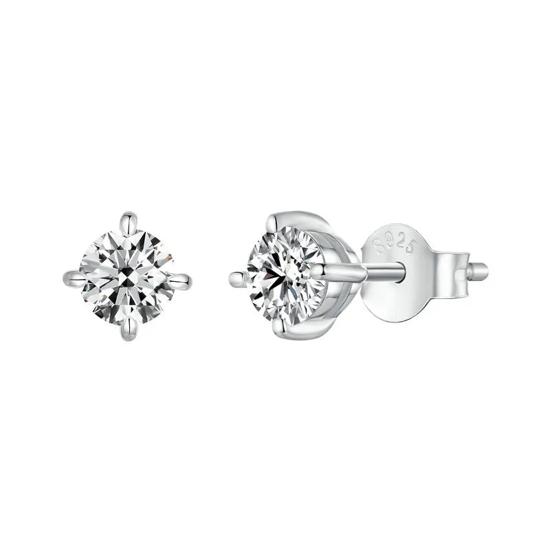 BAMOER Gold Plated Round Moissanite Stud Earrings for Women, 925 Sterling Silver Classic Engagement Wedding Jewelry Gift MSE038