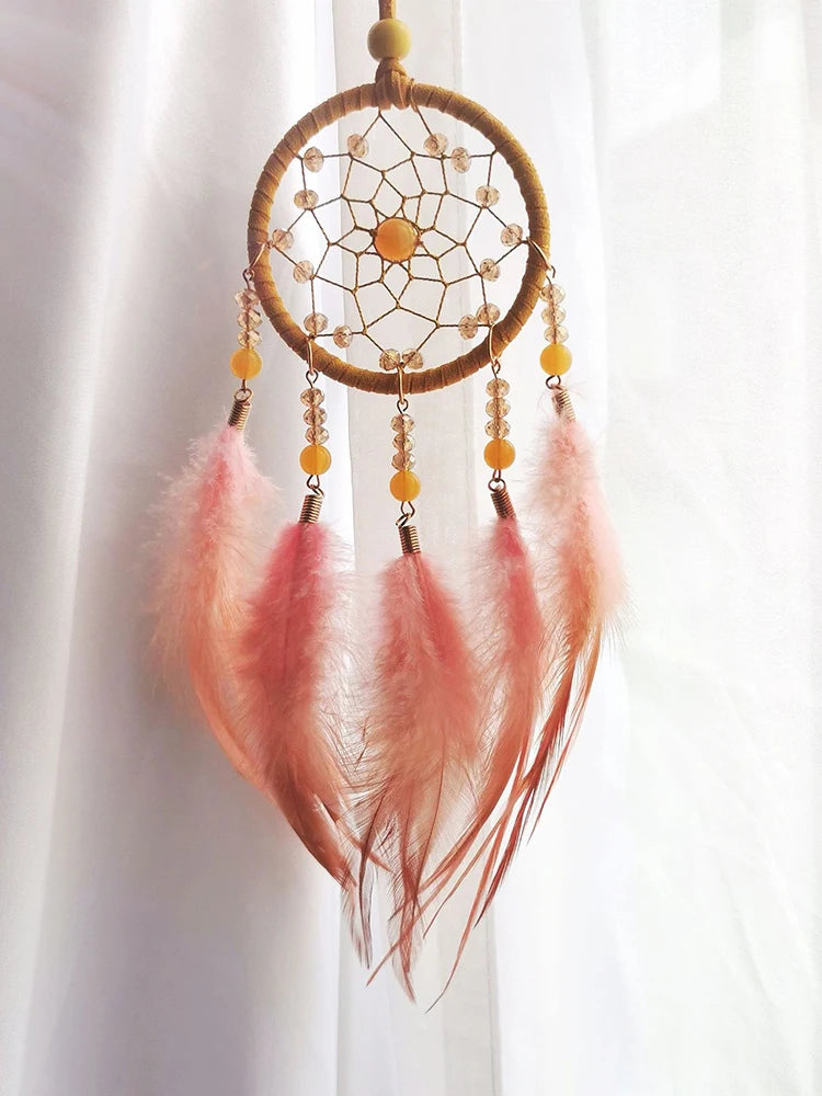 Hemasa Hand-woven   Feather Wind  Chime   Dream Catcher for Valentine's Day Gift Bedroom Hanging Ornaments Home Decoration
