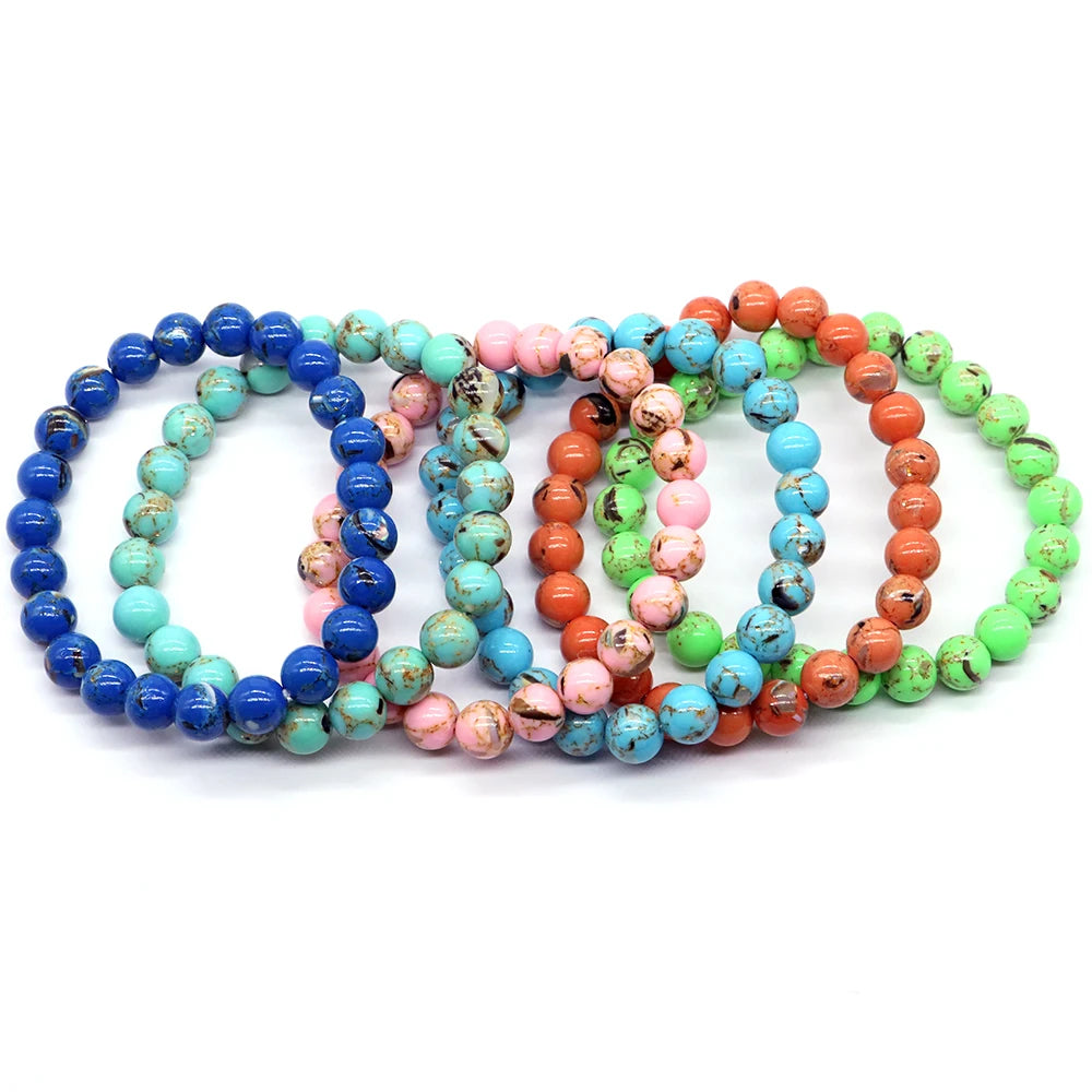 Hemasa  8mm Shell Turquoises Stone Bracelets Beads Elastic Bracelet Jewelry For Holiday Gifts