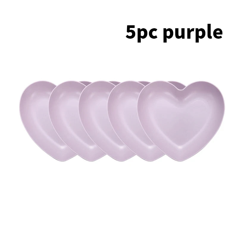 5pcs Love plate Home table bone spitting plate Snack plate Dessert plate Reusable plastic plate