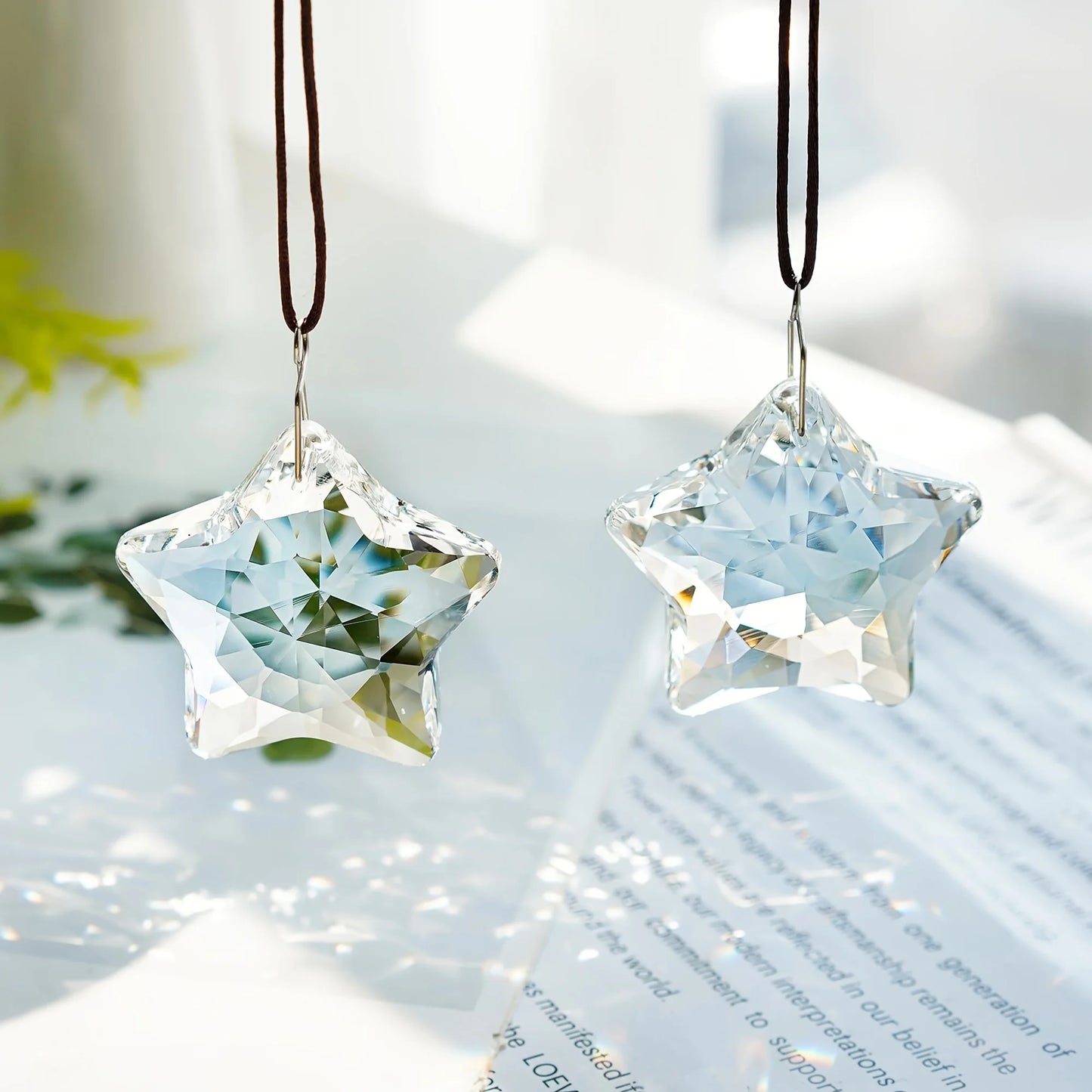 Tejesa 2-piece 2-inch Crystal Sun Catcher Prism Window Star Hanging Crystal Clear Hanging Crystal for Balcony, Chandelier, Garden Decor