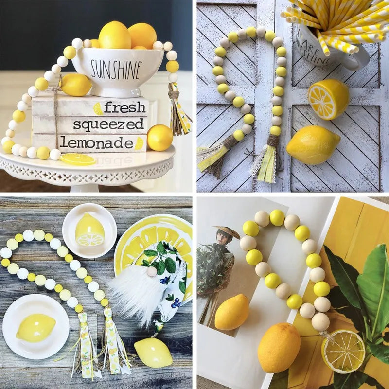 Wood Bead Garland With Lemon Pendant DIY Crafts Rustic Farmhouse Country Wall Decoration Boho Tassel Woven Tassel Ornaments
