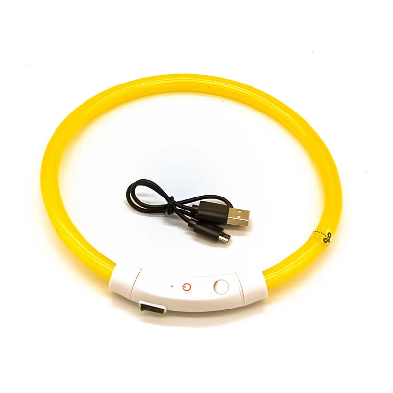 PVC LED Fiber Optic Dog Collar, USB Rechargeable Night Safety Light, Multi-Color, Available Pet Collar, 40 cm, 50 cm, 70cm, 1Pc
