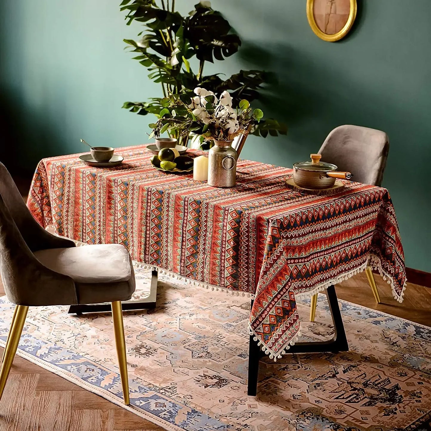 Cotton Linen Boho Geometry with Tassel Rectangular Table Cloth Kitchen Table Map Towel Tablecloth for Table Wedding Decor Coffee