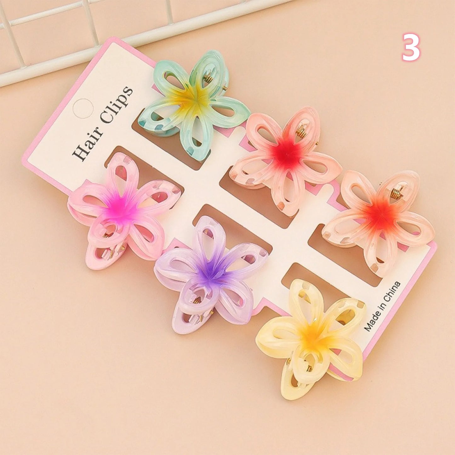 Tejesa 1set/lot 6 pieces of small hibiscus hair clip with gradient color, seaside vacation hair bun magic tool.