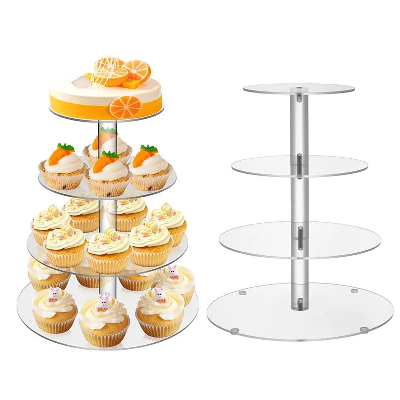 3/4/5 Tier Acrylic Round Cupcake Stand Clear Cup Cake Display Shelf Cupcake Holder Plate Birthday Party Decoration Stands