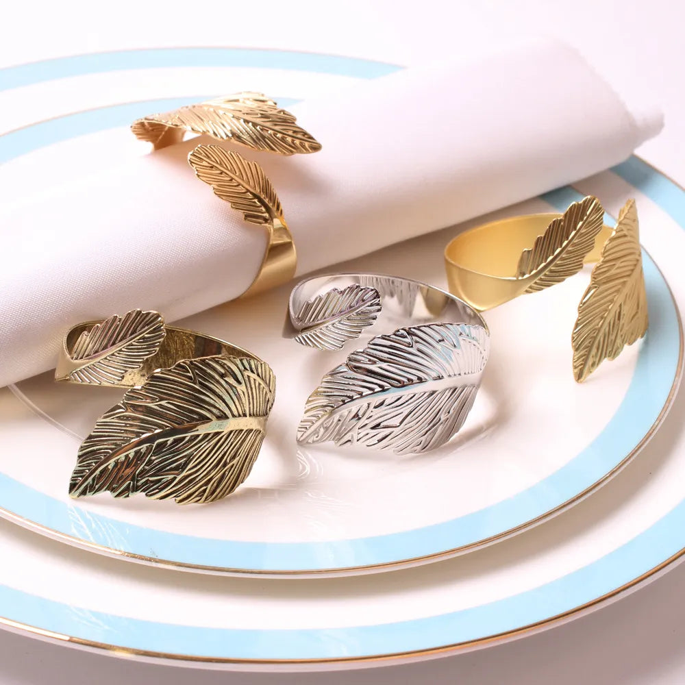 Hemasa 6PCS Antique Napkin Holders /Gold Napkin Rings/ Leaf Napkin Buckle for Wedding Party Daily Use Home Dinning Room Hotel Table Decor