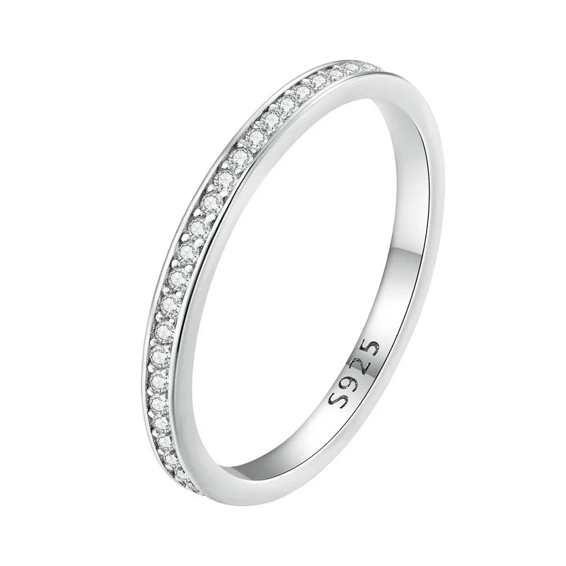 BAMOER Moissanite Wedding Band 925 Sterling Silver Eternity Rings Platinum Plated Lab Created Diamond Stackable Ring for Women