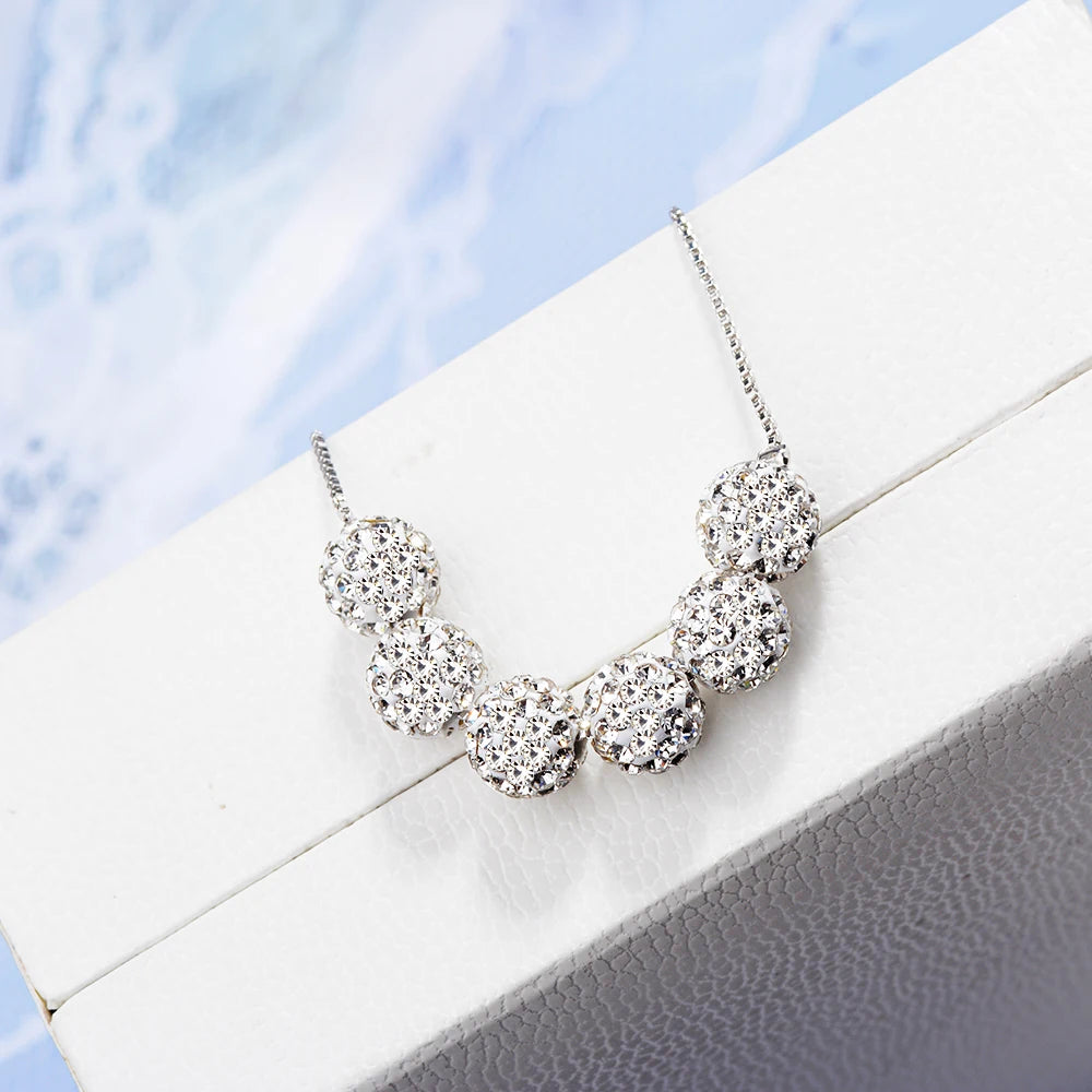 6 Pcs Crystal Beads Lucky Bracelet For Women Gift Luxury 925 Sterling Silver Chain Rhinestone Ball Bracelet Pulseira S-b228