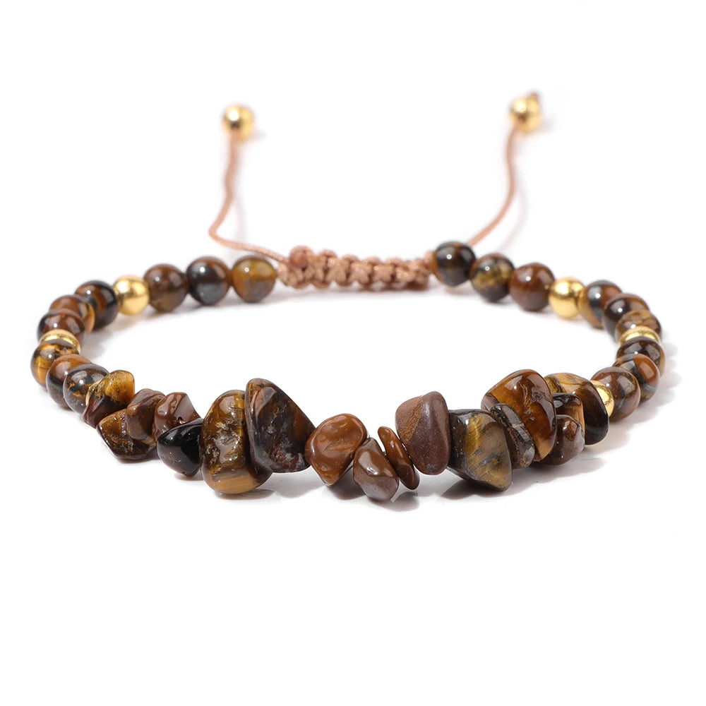 Tejesa Irregular Natural Gem Crystal Stone Beads Bracelet Braided Obsidian Aventurine Amethysts Aquamarin Opal Chip Bracelets For Women