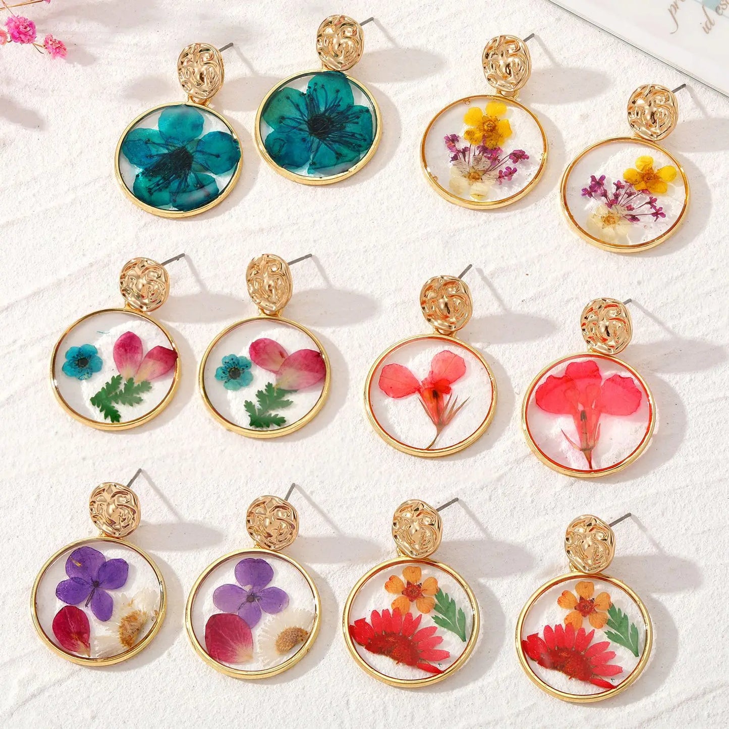 Colorful Natural Flower Round Earring Unique Epoxy Resin Pressed Flower Earring Women Dried Flowers Earrings Statement Jewelry
