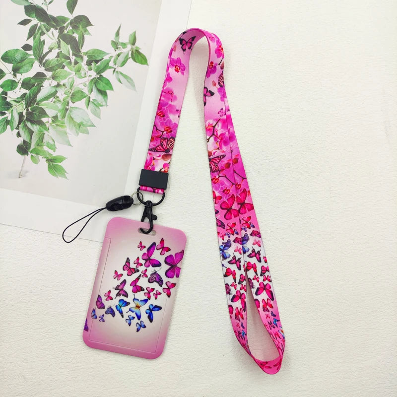 Butterfly ID Card Holders Lanyards Girls Door Card Case Hanging Rope Women Badge Holder Neck Strap Business Card Gift