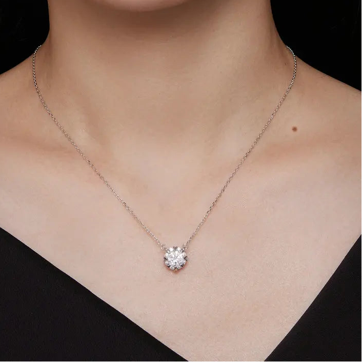 Tejesa 1.0 Carat Real Round Moissanite Pendant Necklace For Women/ 925 Sterling Silver Wedding Engagement Fine Jewelry Gift