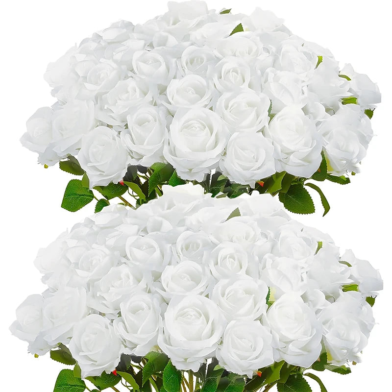 Tejesa 50 Pcs Velvet Rose Artificial Rose Flowers Real Touch Fake Roses Florals for Valentine's DIY Wedding Bouquet Party Home Decor