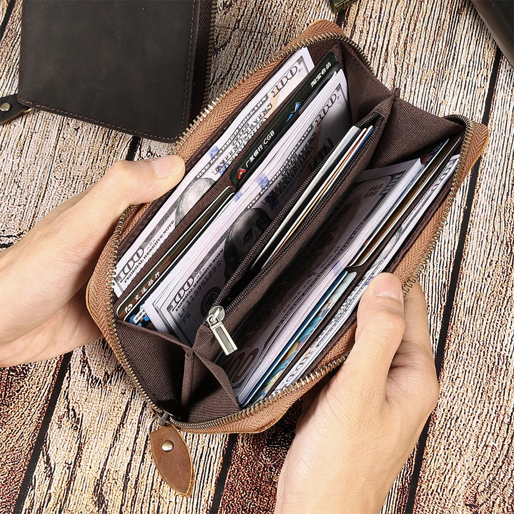 Hemasa  Leather Long Wallets for Men / Credit Card Holder Checkbook Wallet Zipper Coin Pocket Purse for  Male