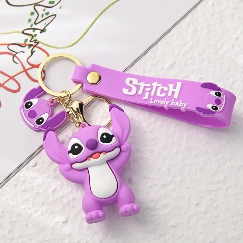 Disney Creative Cartoon 3D Silicone Stitch Pendant Keychain for Women Men Teens Backpack Bag Car Keys Accessories Gifts for Fans