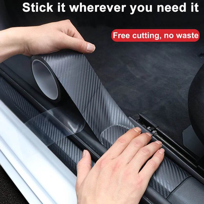Tejesa 3D Carbon Fiber Car Threshold Protection Waterproof Anti Scratch Black Nano Sticker for Car Body DIY Automotive Protective Film